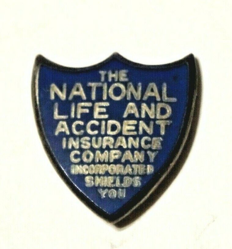 National Life Insurance ~ Sterling Silver Enamel Shield Screw Back Lapel Pin
