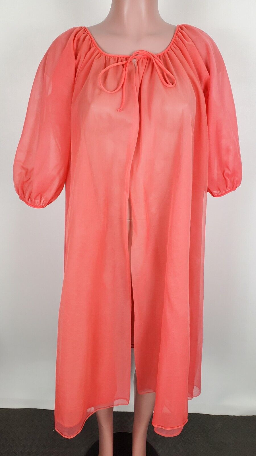 Womens Vintage Fantasy Lingerie Peignoir Robe Sheer Coral Chiffon Medium 36