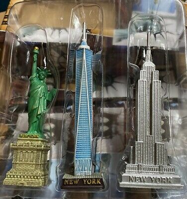 Set Of 3 Nyc Statue Of Liberty,freedom & Empire Building Statue Figures 5 In
