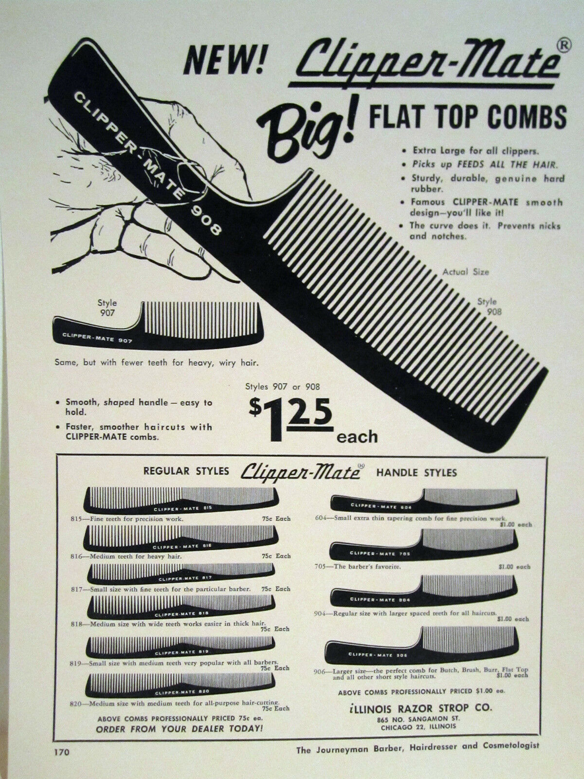 Vintage Barbershop 10 Drawings Of Clipper-mate Combs & Flat Top Sign/ad