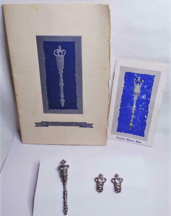 1955 Norfolk Virginia Historic Mace Brooch Pin Earrings Set Pamphlet & Booklet