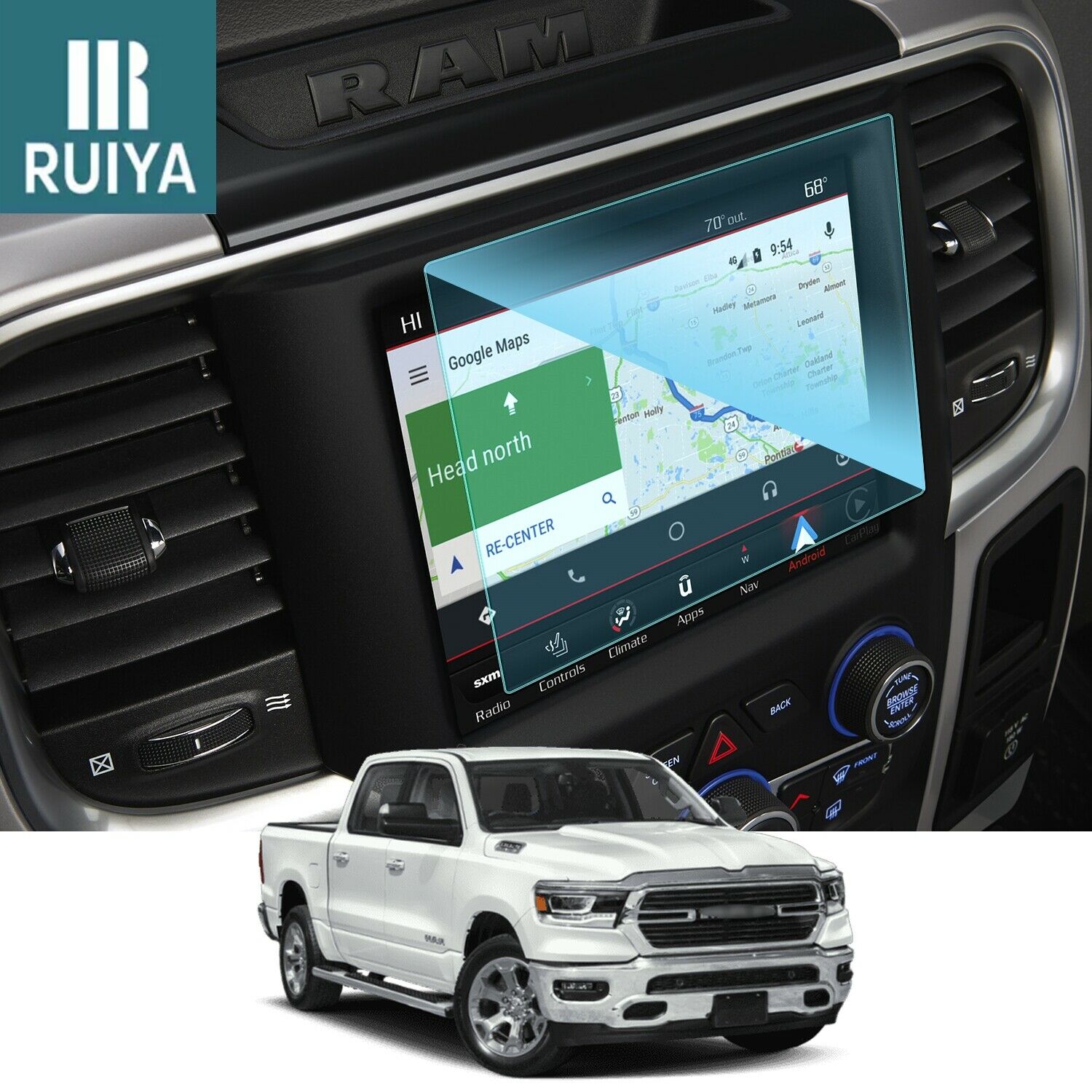 Ruiya Car Navigator Screen Protector Tempered Glass Flim For 2020 Dodge Ram 1500