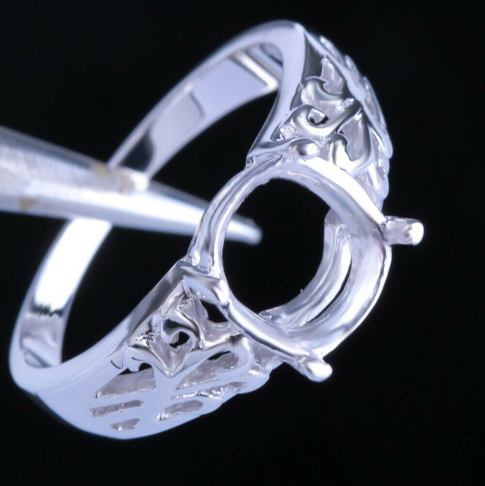 Semi Mount Fashion Women Vintage Ring 8x7mm Oval Silver 925 Engagement Wedding
