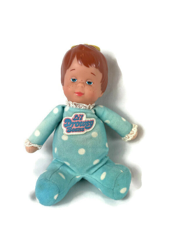 1982 Vintage 10" Lil Drowsy Beans Doll Blue White Polka Dot Outfit