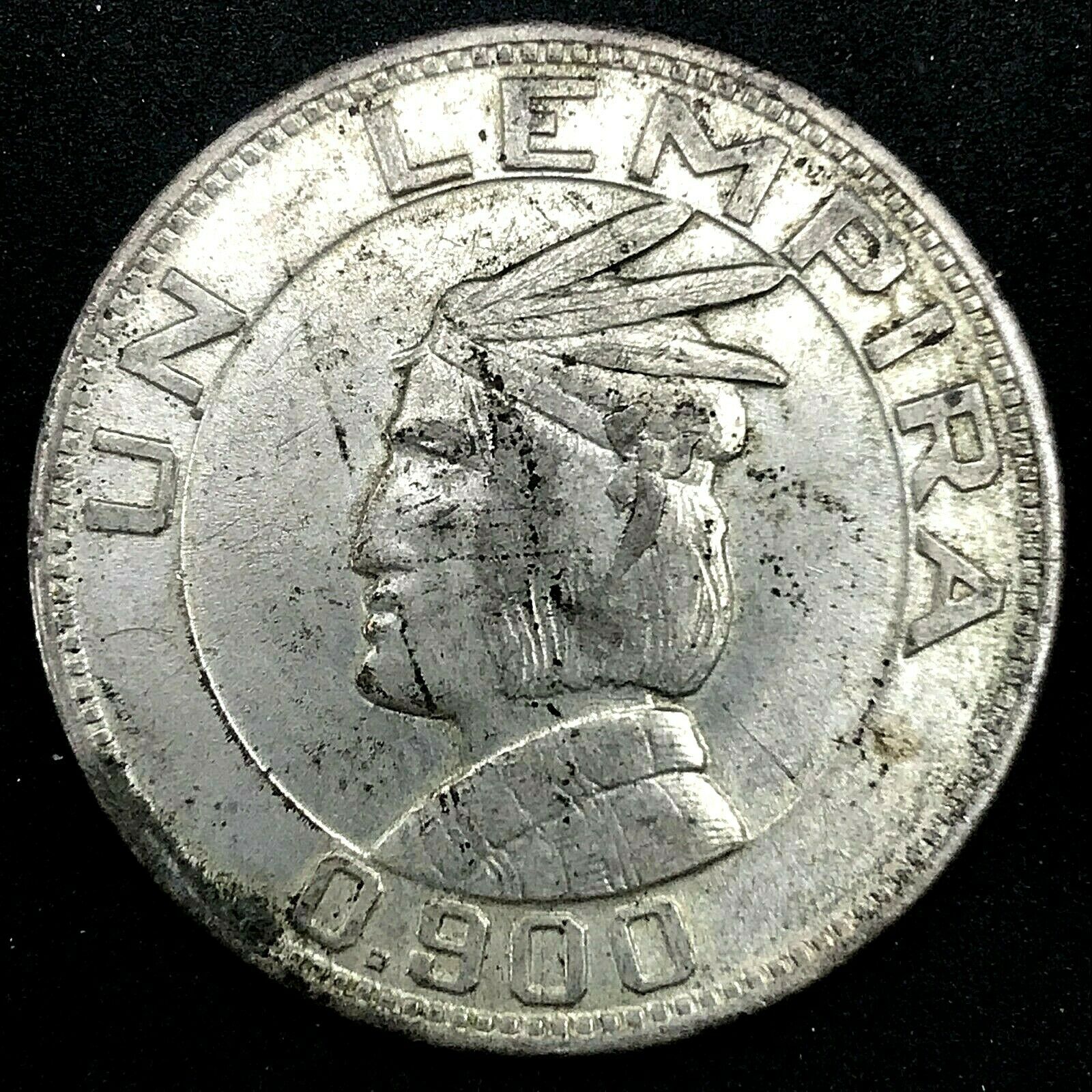 Honduras :1937 Un Lempira  Lencas Leader - 0.900 Silver Bu. Coin - Km#75. #3