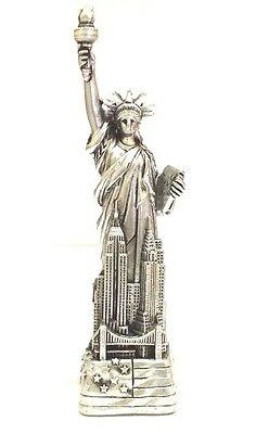 4" Statue Of Liberty Figurine W.flag Base And New York City Skylines Nyc #silver