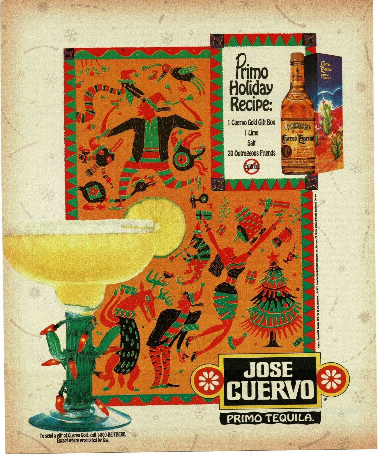 1994 Jose Cuervo Especial Gold Tequila Christmas Holiday Recipe Vintage Print Ad