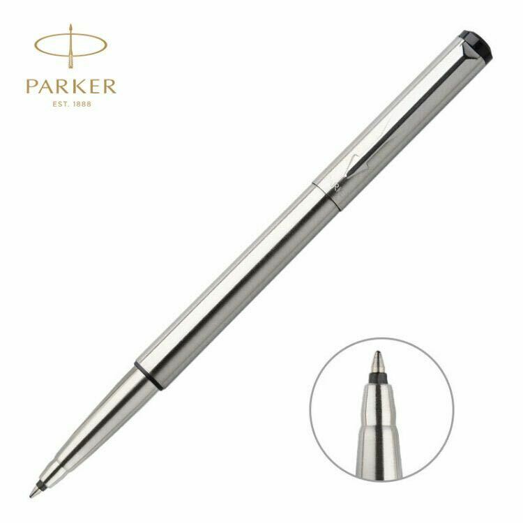 Parker Vector Series Rollerball Pem Stainless Steel Chrome Trim 0.5mm Black Ink