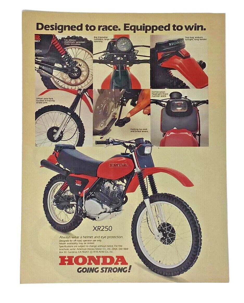 1979 Honda Xr250 Motorcycle Motocross Dirt Bike Original Print Ad Vtg Mx