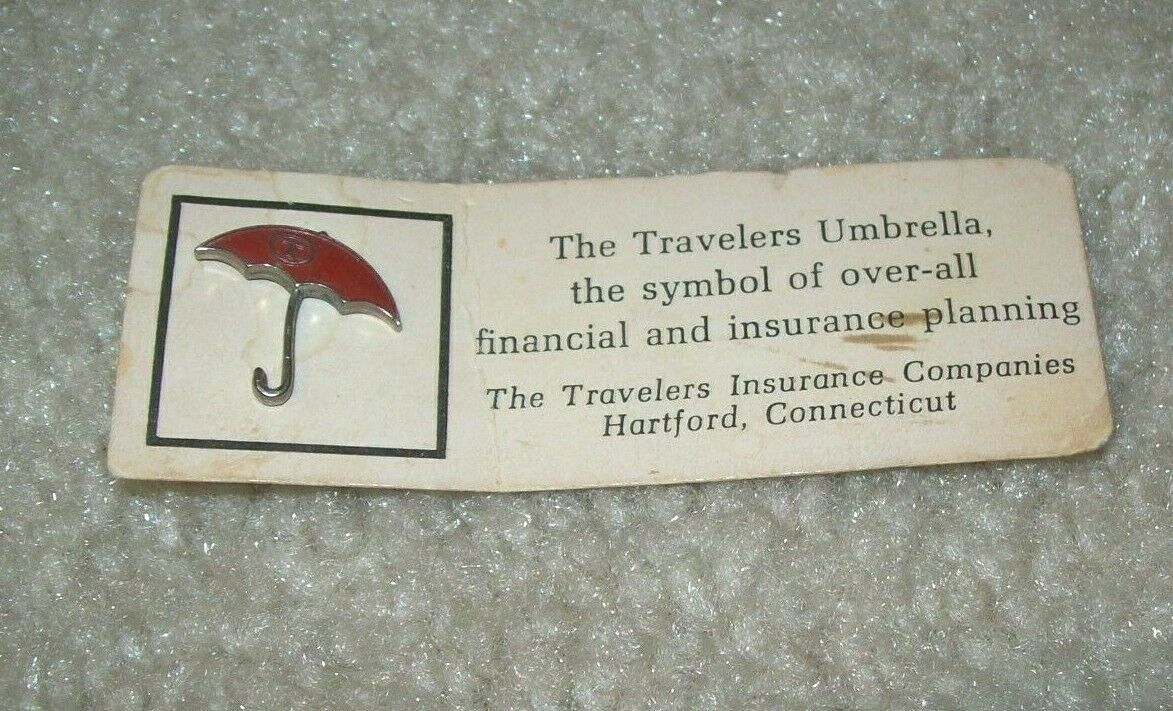 Vintage Travelers Insurance Red Umbrella Collectible Pin On Original Card