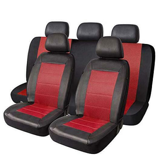 Universal Fit Full Set Mesh And Leather Car Seat Cover(red) Red Low Back