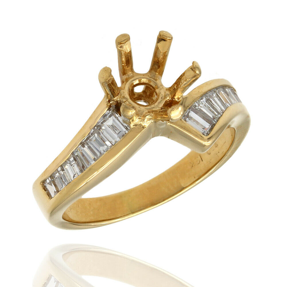 0.65ctw Bypass Style, Baguette Diamond Mounting In 18k Yellow Gold