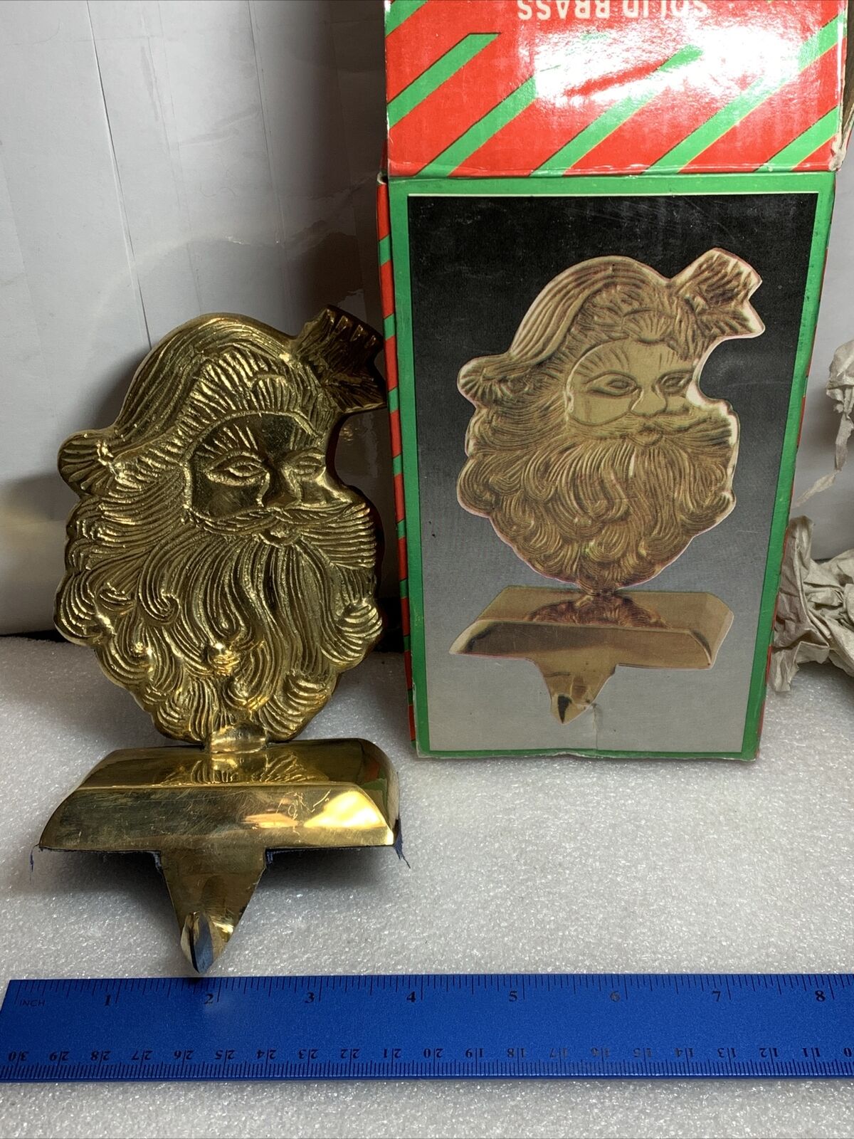 Vintage Brass Santa Clause Stocking Holder Made In India, 5.5” Inches Tall