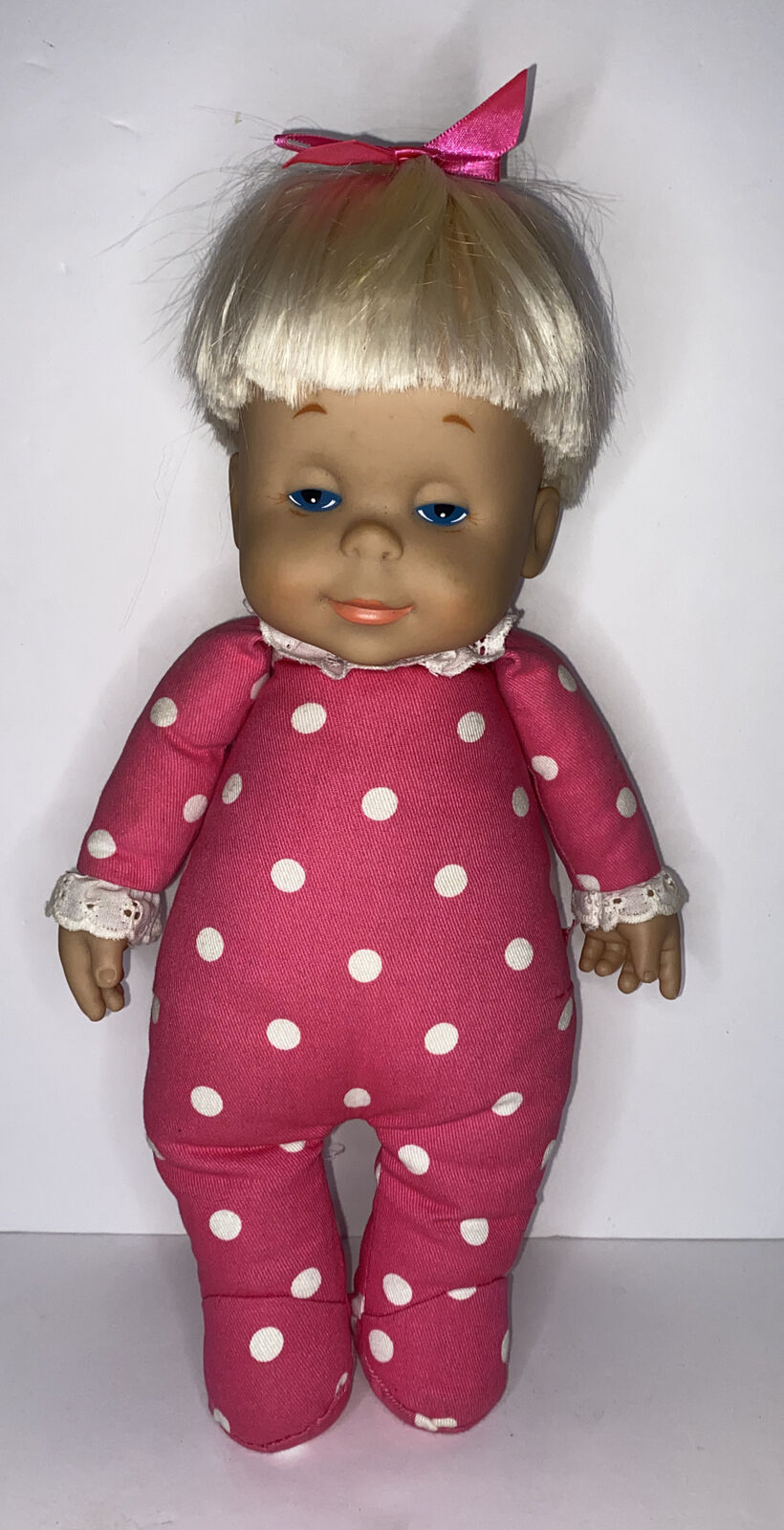 Vintage Drowsy Doll Pink Polka Dot Dressedw/hair Bow By Mattel 1964 Tested Works