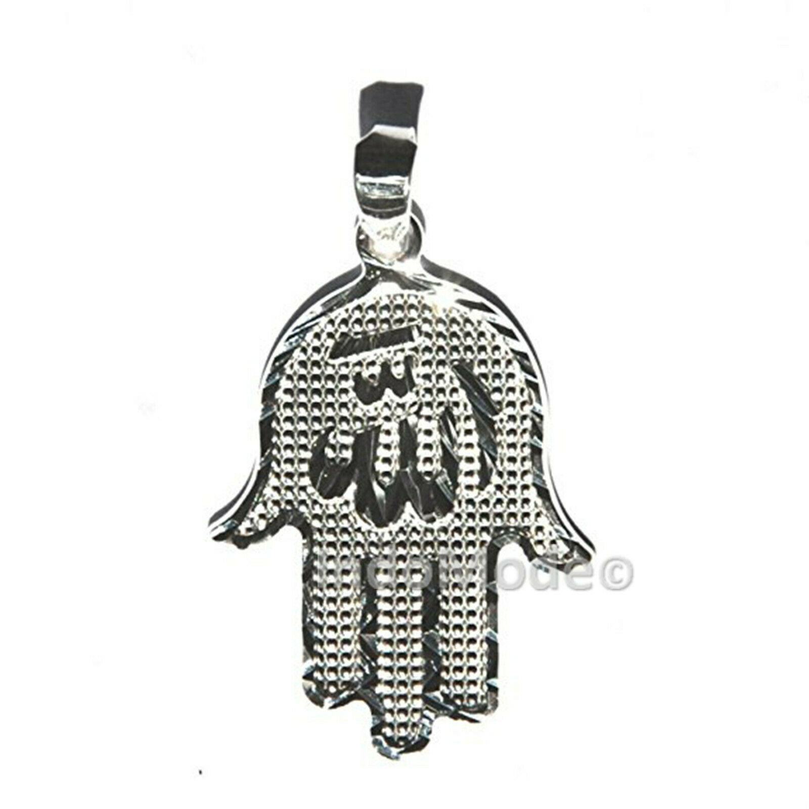 St. Silver Diamond-cut Border Allah Pendant Hand-shape Islamic Jewelry Gift