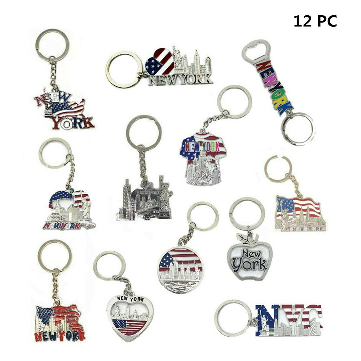 12 Pack New York City Metal Keychains Nyc  Keyring Souvenir Collection, Gift Set