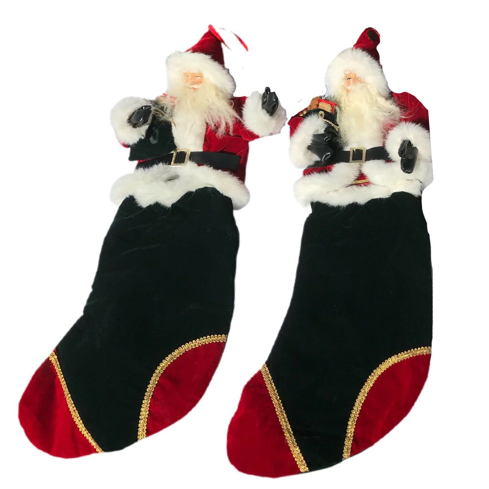 Stockings Vintage Santa Claus Figurative Hanging Christmas Decor Matching Pair