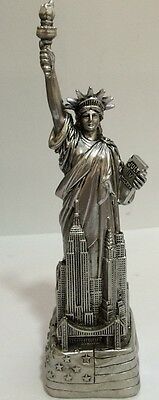 6" Silver Statue Of Liberty Figurine W.flag Base And Nyc Skylines From Nyc