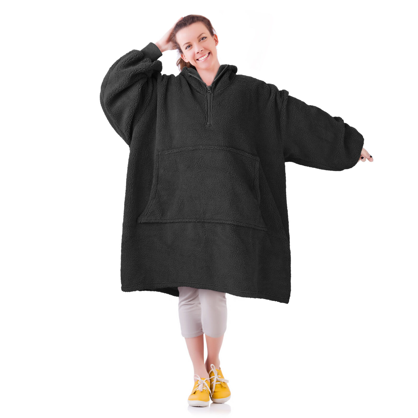 Blanket Sweatshirt Sherpa Lining Plush Kids Fleece Oversized Hoodie Warm Pocket
