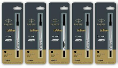 5 X Parker Quink Roller Ball Rollerball Pen Refills Black Ink Fine Nib New