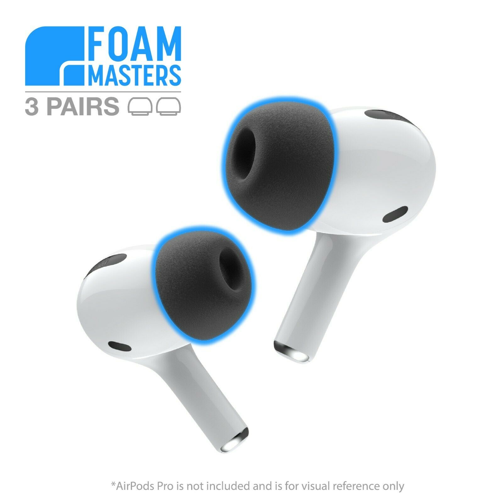 Foam Masters Memory Foam Ear Tips For Apple Airpods Pro Replacement Earbuds Blk
