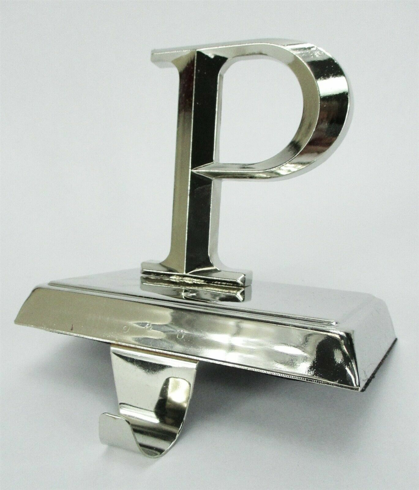 Letter Initial P Silver Monogram Stocking Holder Hanger Holiday